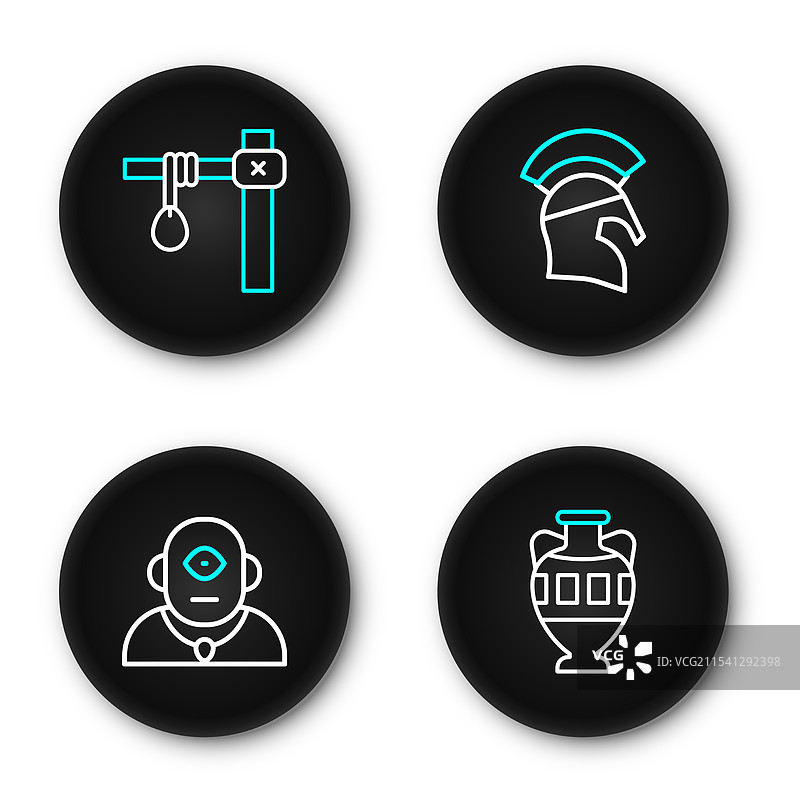 古代双耳陶罐、独眼巨人、希腊头盔的线条设计图片素材