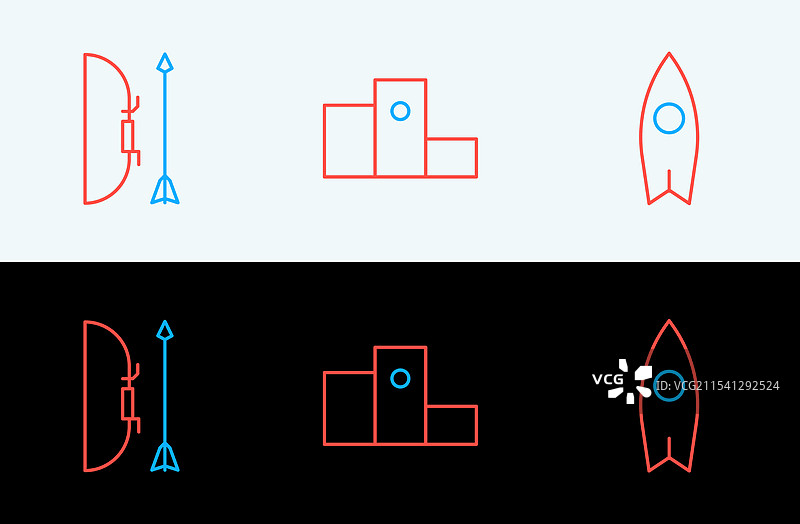 冲浪板、弓箭和箭袋的组合图片素材