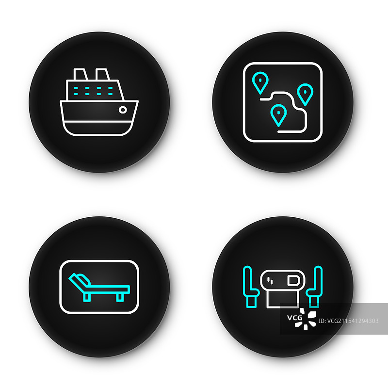 设置线条扑克桌、日光浴床和伞的路线图片素材