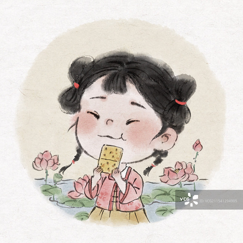 女孩吃苏打饼干插画图片素材