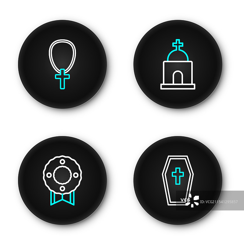 带十字架的棺材线条与古老的纪念花环图片素材