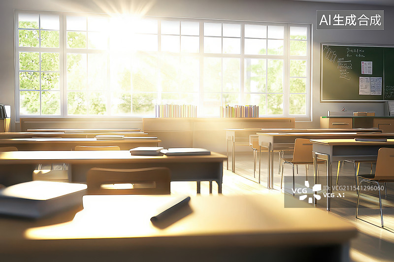 【AI数字艺术】充满阳光的现代化空教室图片素材