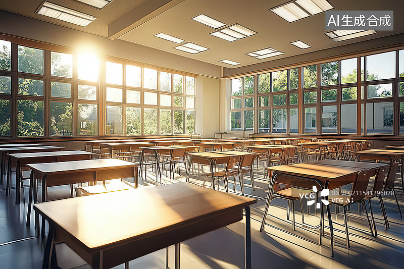 【AI数字艺术】充满阳光的现代化空教室图片素材