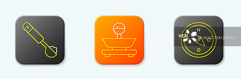 设置线性测量勺、刻度和指南针图标图片素材