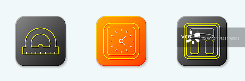 设置线性量角器、时钟和浴室秤图标图片素材