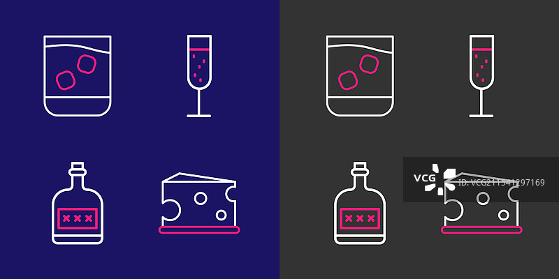 一瓶朗姆酒和一杯酒的奶酪拼盘图片素材