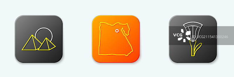 埃及金字塔和埃及莲花的地图线条图图片素材