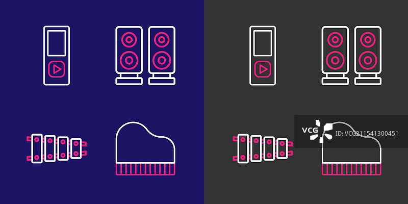 设置线条大钢琴木琴立体声扬声器和图片素材