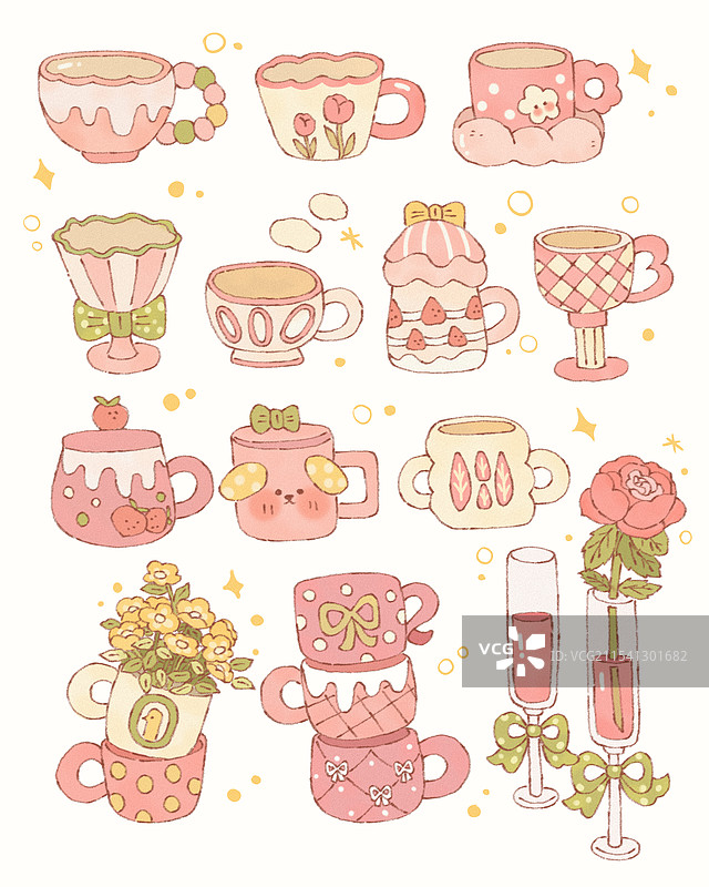 可爱的杯子手绘卡通元素图片素材