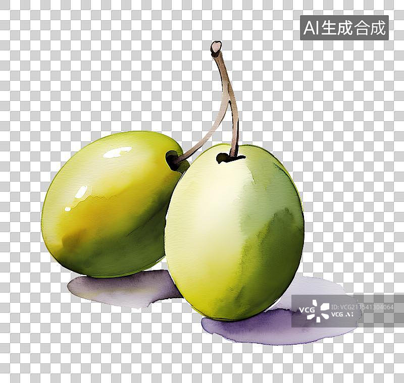 【AI数字艺术】手绘水果系列 水彩插画免抠元素 绿橄榄图片素材