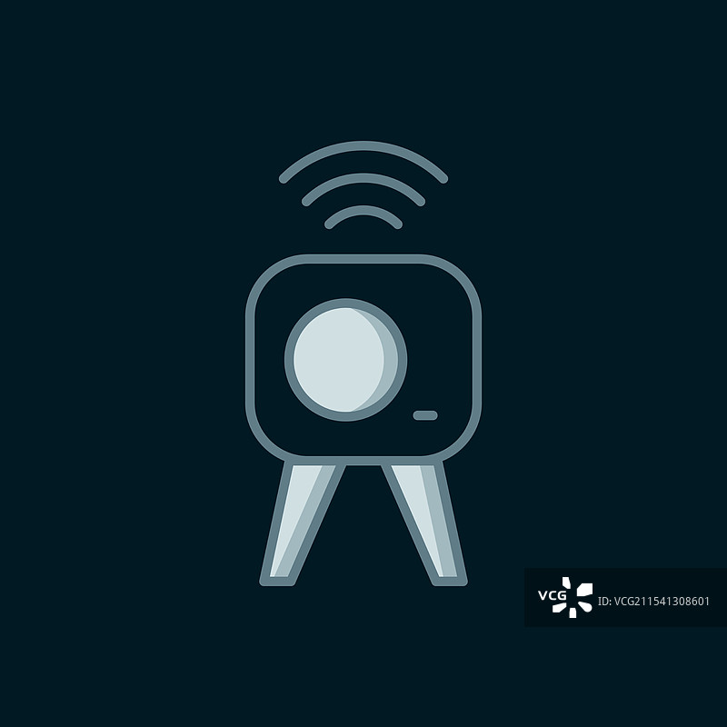 线条网络摄像头图标，孤立在黑色背景上图片素材