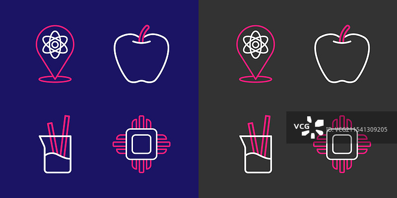 实验室玻璃器皿中的苹果与线处理器CPU图片素材