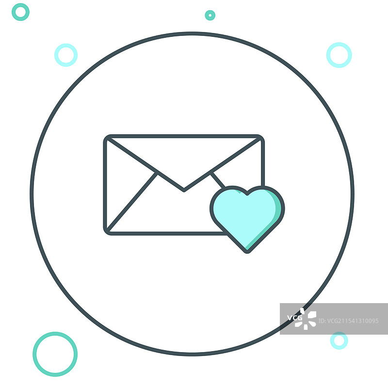 带有情人节心形图标的线条信封图标图片素材