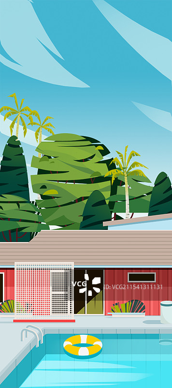 泳池别墅阳光插画图片素材