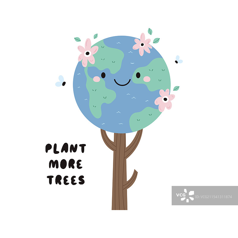 可爱的卡通地球像树一样生长图片素材