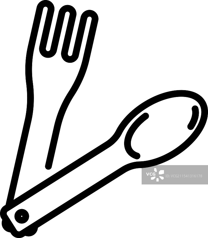 露营勺子和叉子的线条图标，户外餐具图片素材
