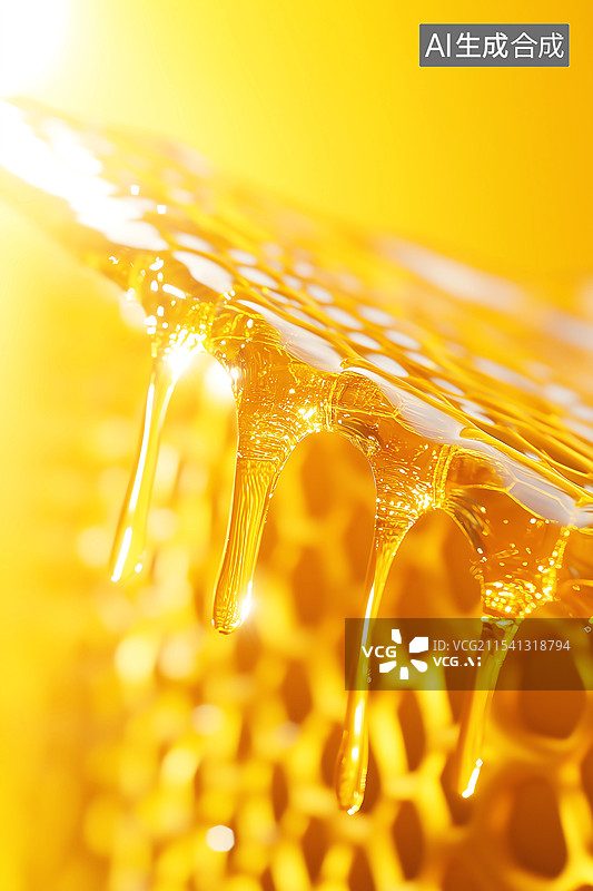 【AI数字艺术】金黄色蜂巢和滴落的蜂蜜特写图片素材