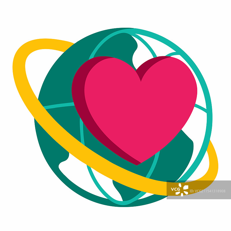 地球仪剪贴画中的心形轮廓图片素材