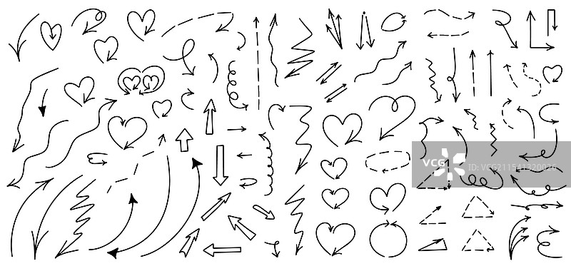 手绘的箭头和曲线，风格各异图片素材