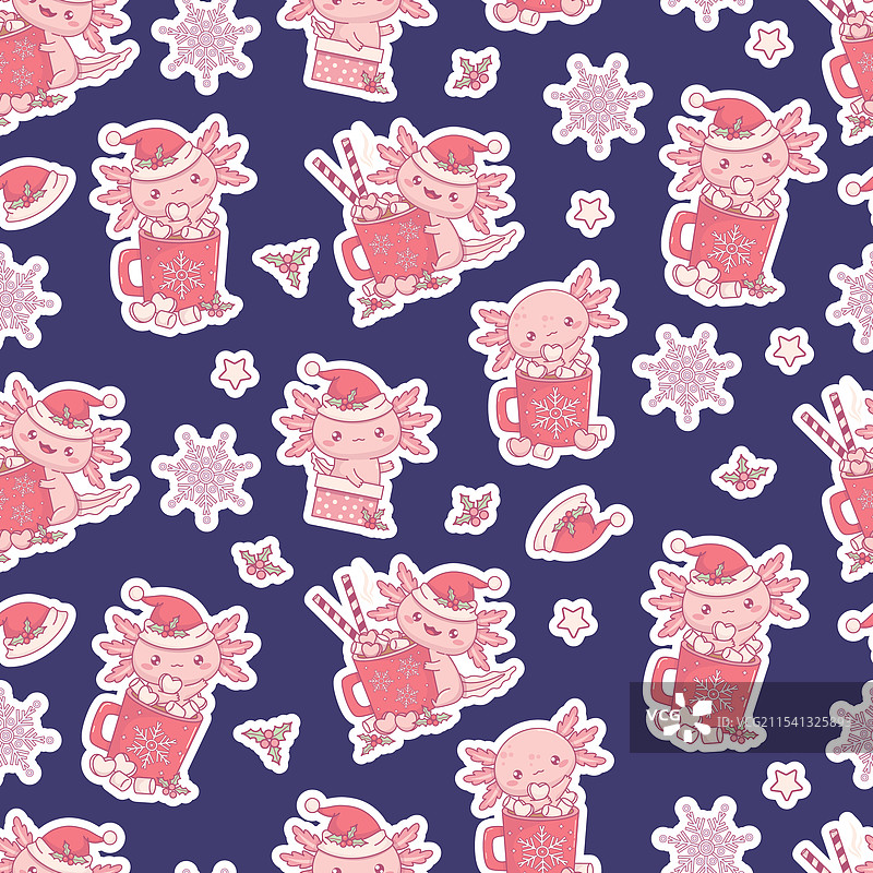 圣诞节无缝图案与粉色的美洲大蜥蜴图片素材