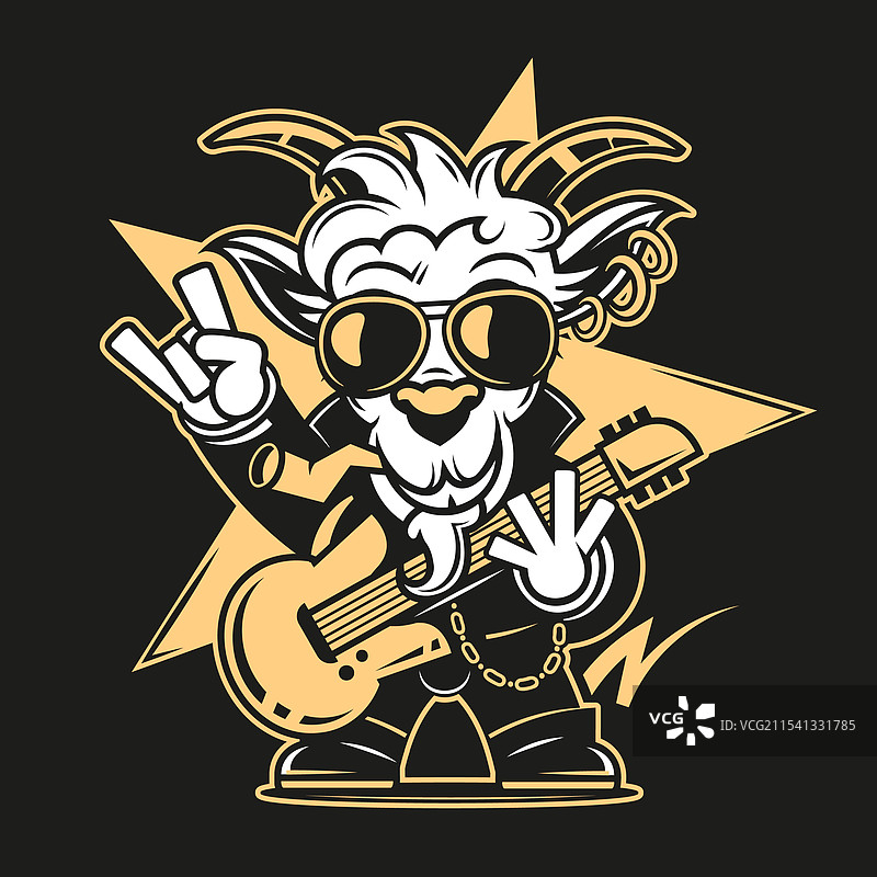 留着胡子的老摇滚歌手做出“魔鬼角”手势图片素材