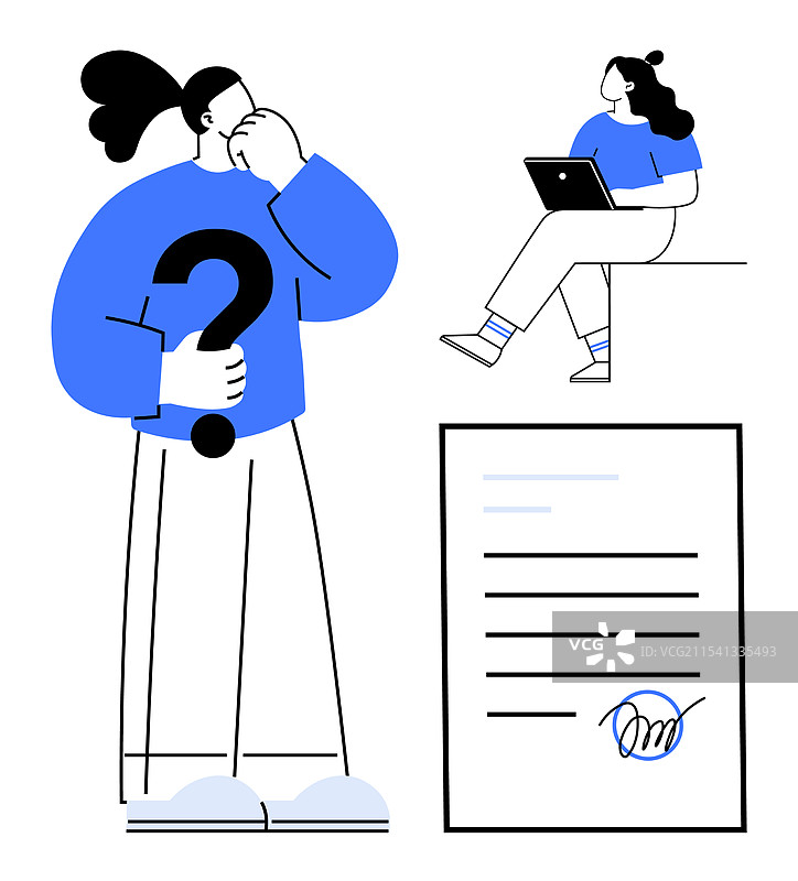 一个人思考着，手里拿着问号图片素材