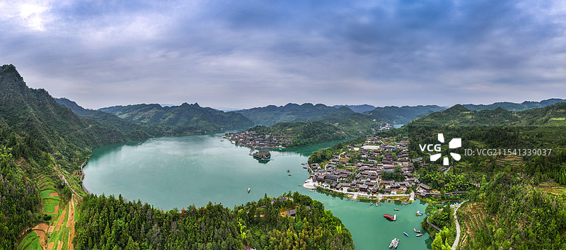 河湾山寨航拍图片素材