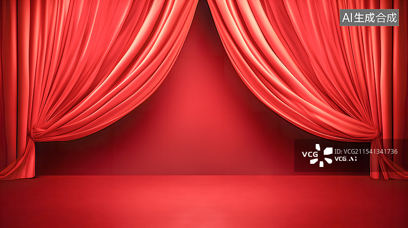 【AI数字艺术】大型活动舞台装饰，红色帷幔图片素材
