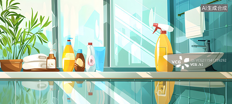 【AI数字艺术】卫生间洗漱用品洗发水插图图片素材