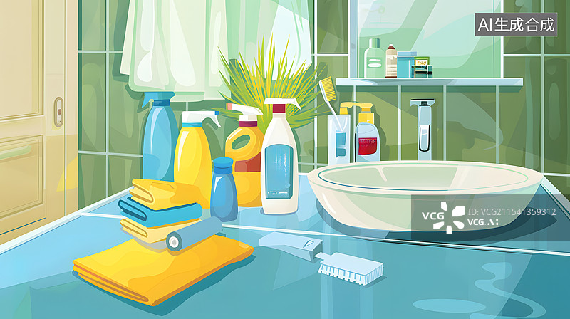【AI数字艺术】卫生间洗漱用品洗发水插图图片素材