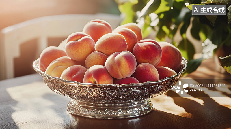 【AI数字艺术】果盘里的桃子图片素材