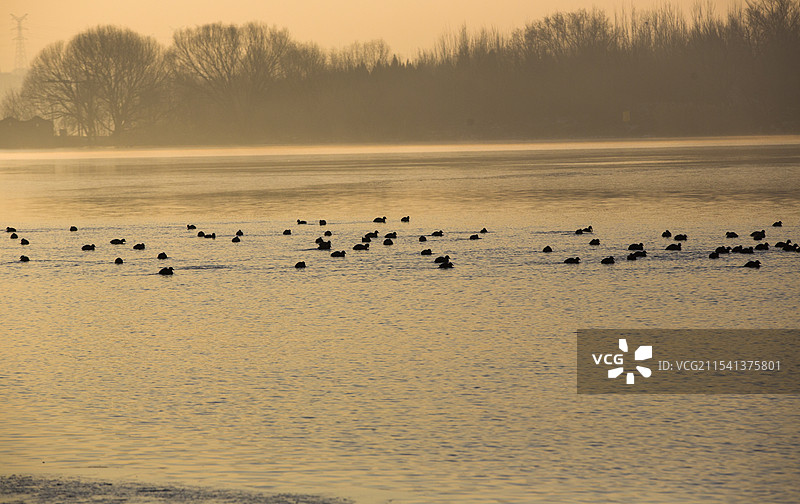 黄昏下的文昌湖意境图片素材
