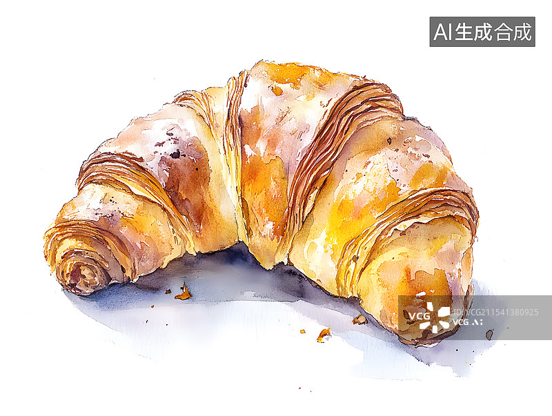 【AI数字艺术】AIGC：牛角面包 水彩画风格图片素材