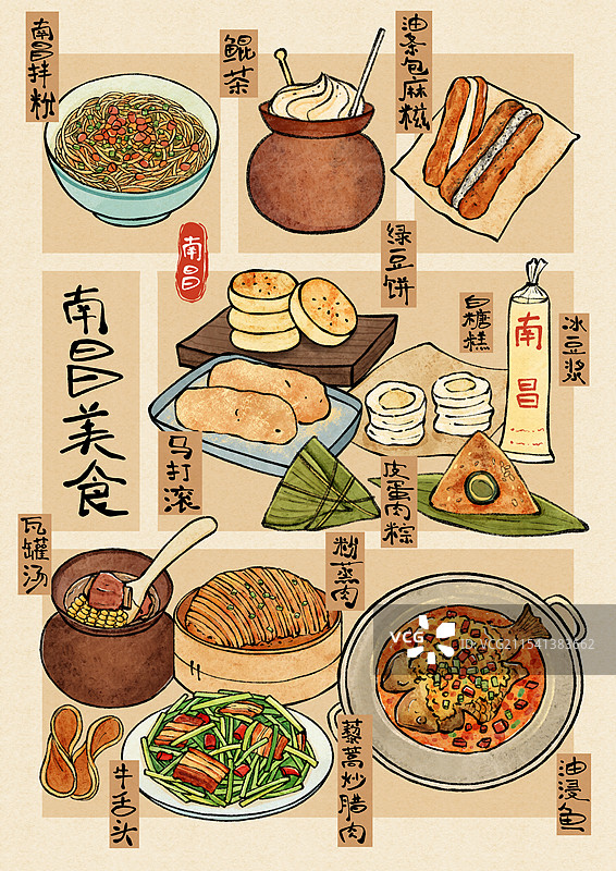 南昌美食国风插画图片素材