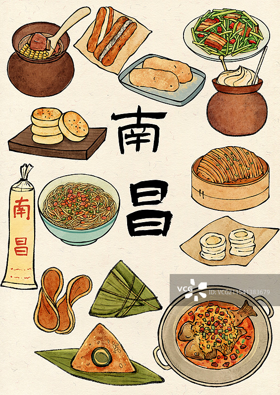 南昌美食国风插画图片素材