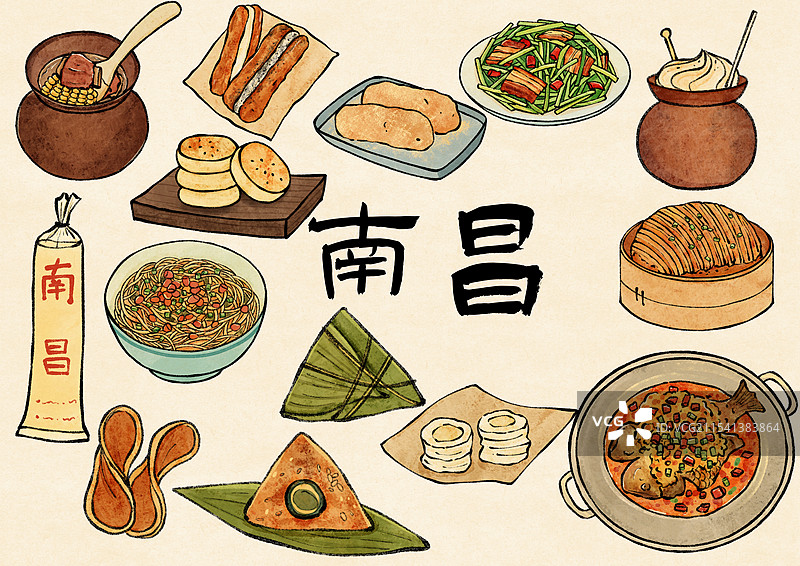 南昌美食国风插画图片素材