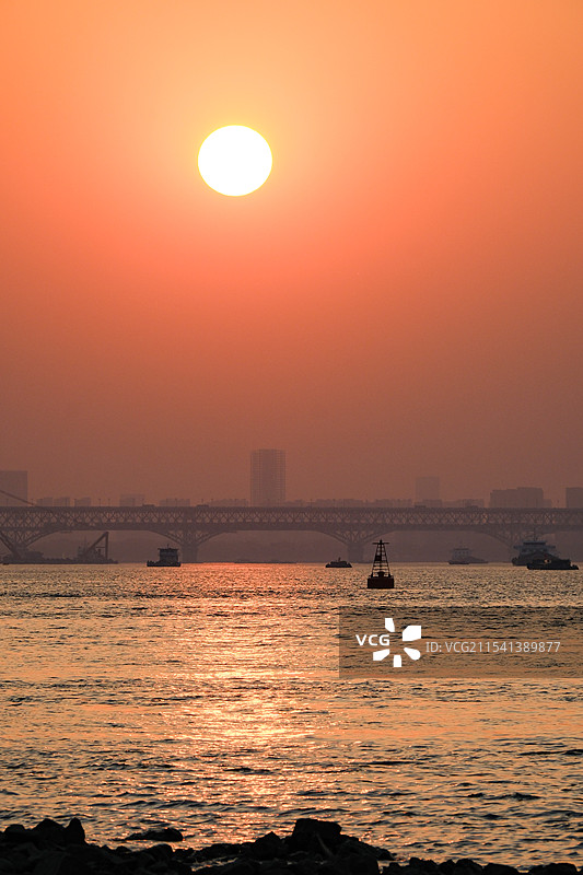南京长江大桥落日五马渡扬子江图片素材