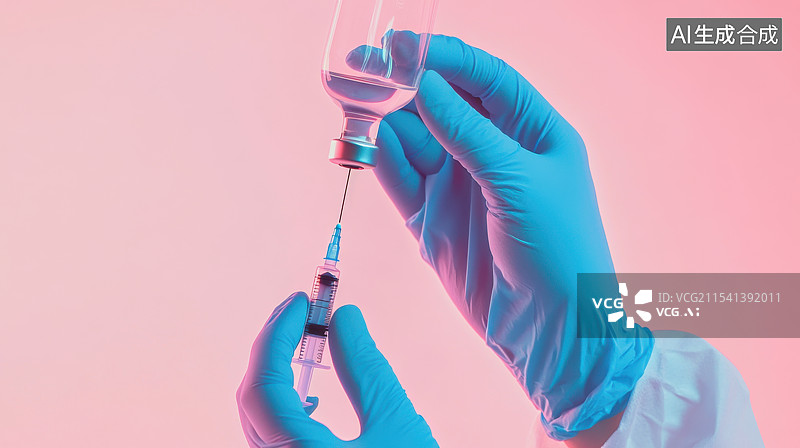 【AI数字艺术】医疗工作者手拿针管注射器的特写图片素材