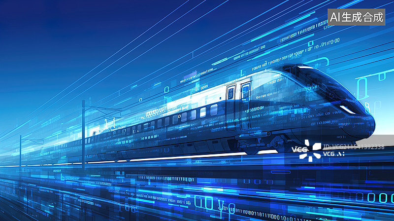 【AI数字艺术】一辆快速行驶的高速列车，高铁，火车，高速，铁路，数据，科技，商务，背景图片素材