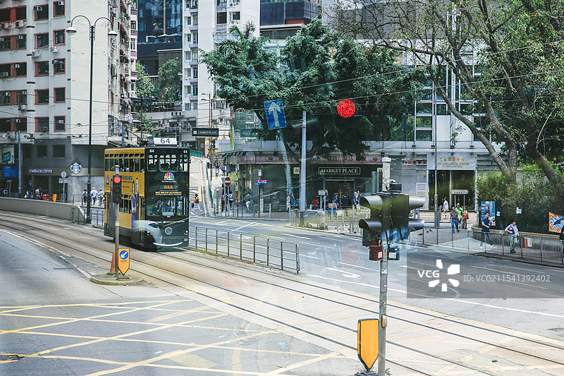 香港街景有轨电车叮叮车观光巴士图片素材