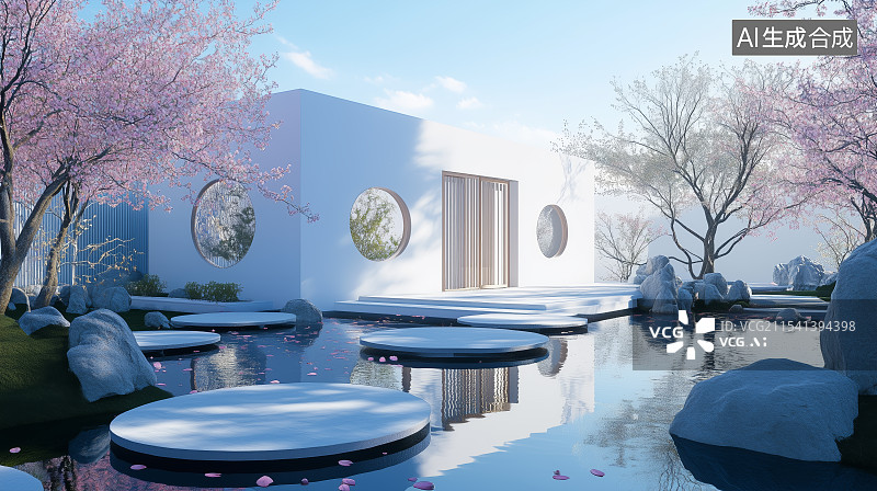 【AI数字艺术】中式园林古代建筑风景图片素材