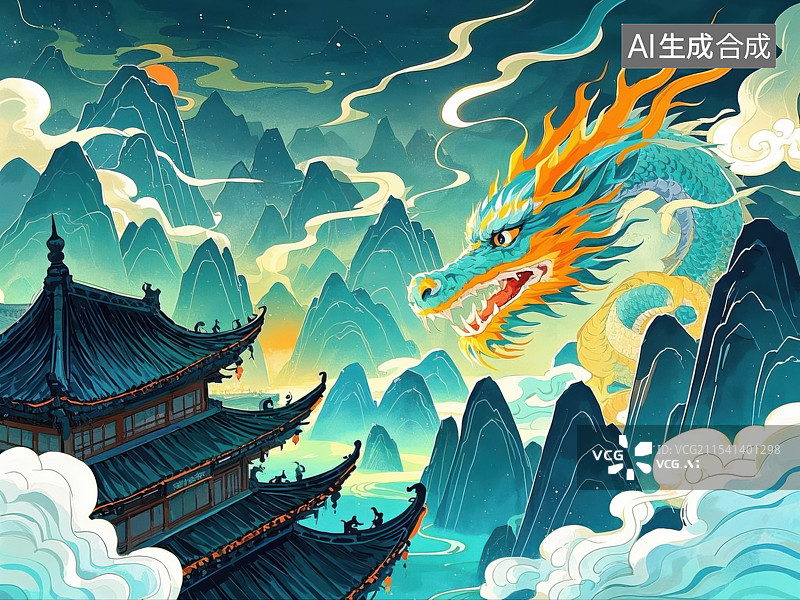 【AI数字艺术】金龙腾云祥瑞金龙图片素材