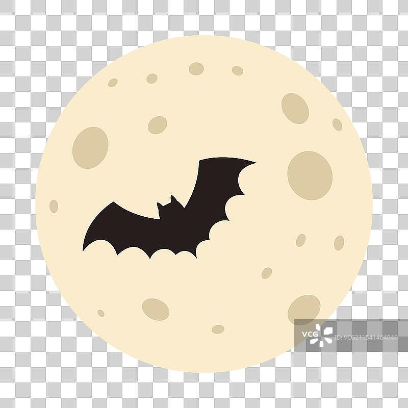 满月与飞翔的蝙蝠剪影，阴森的夜晚图片素材