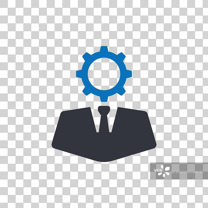 身穿西装和领带的人，头部是齿轮。图片素材