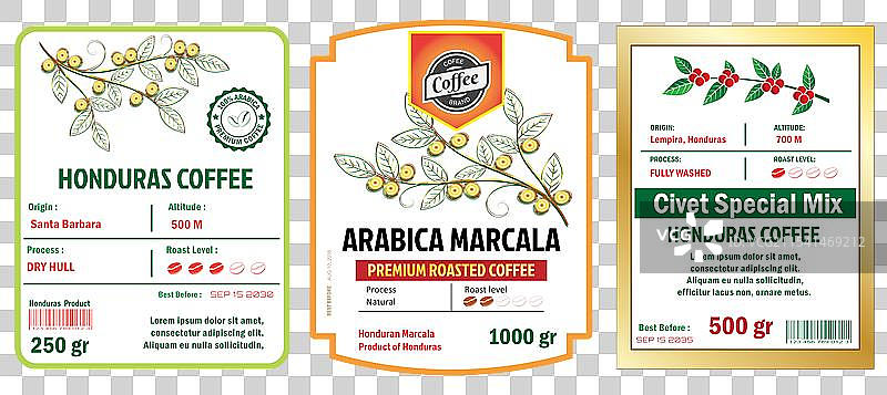 洪都拉斯咖啡标签模板图片素材