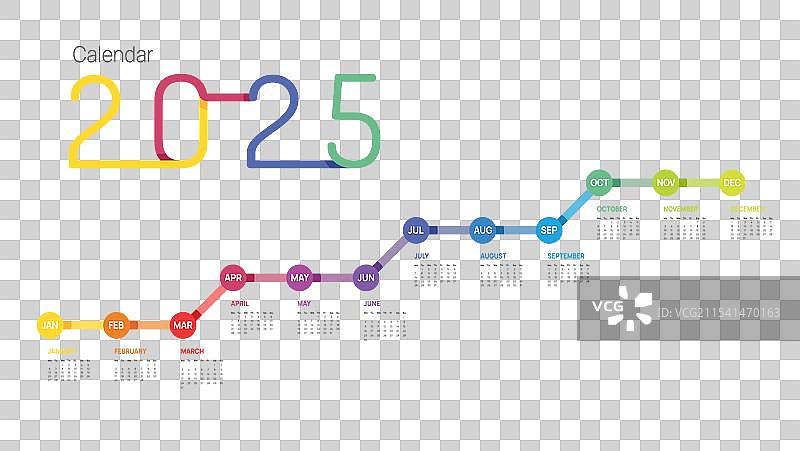 2025年日历，周线从周一开始，适合企业使用图片素材