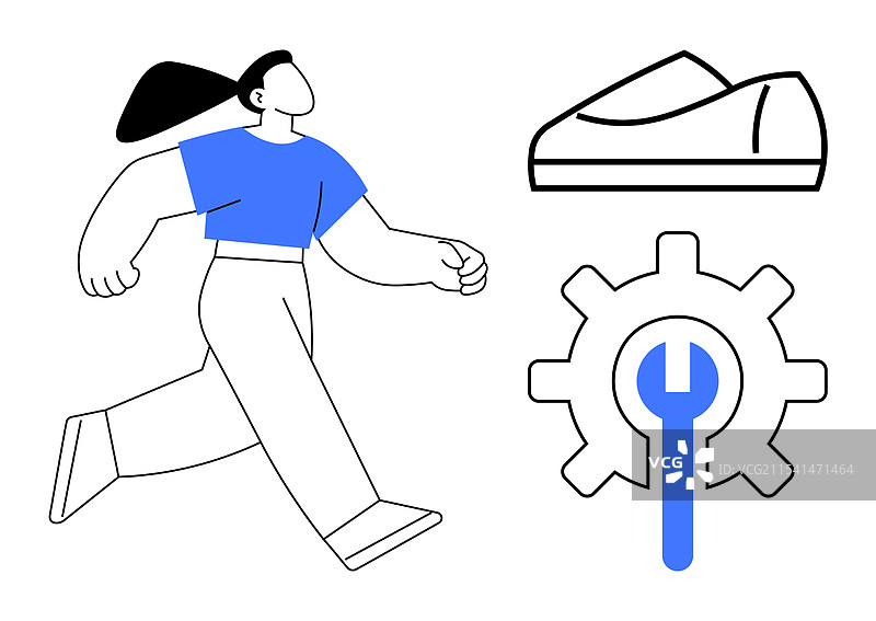 一个人正在跑步，旁边有鞋子和装备的图标图片素材