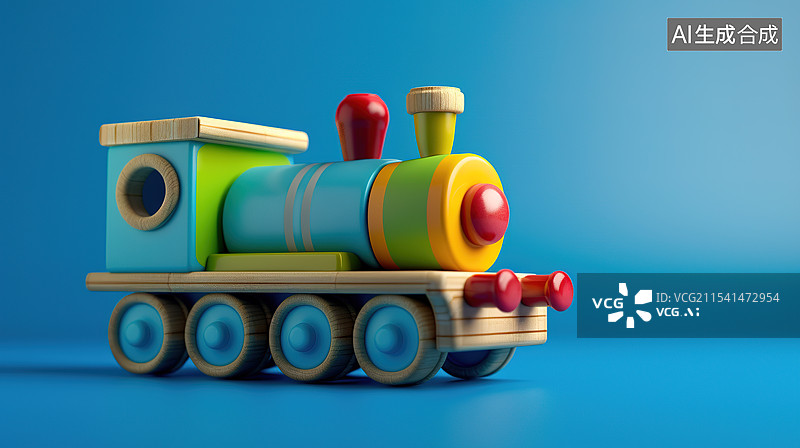 【AI数字艺术】蓝色背景下的积木玩具火车图片素材
