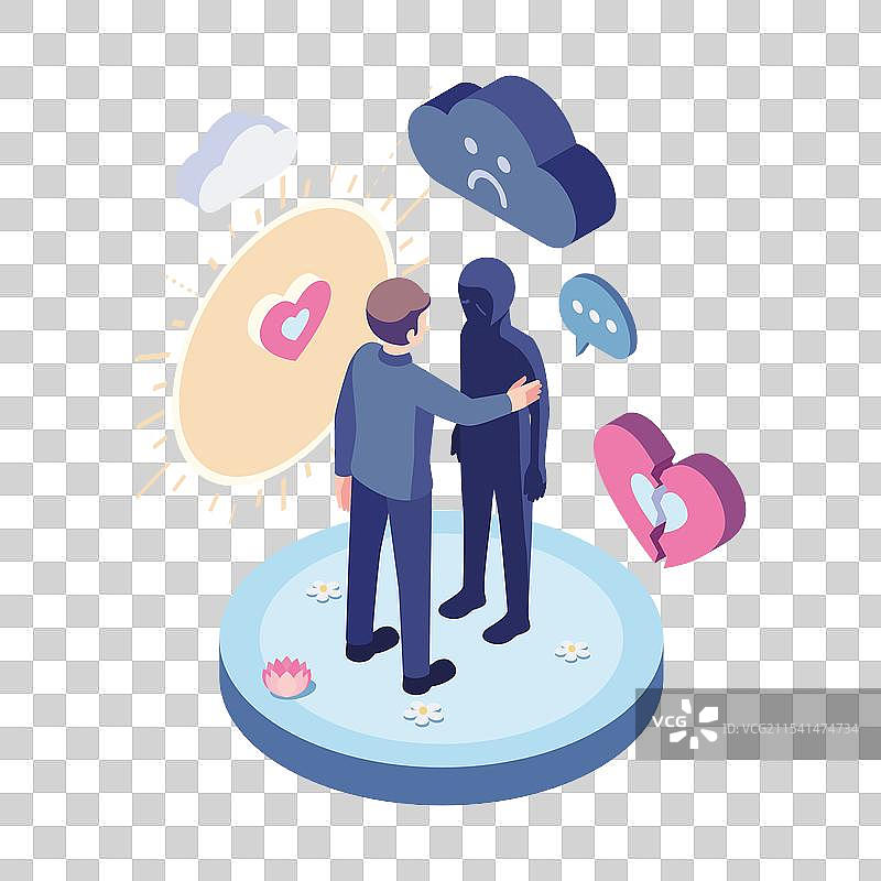 等距风格的商人拥抱抑郁的人图片素材