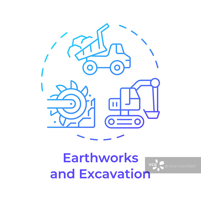 土方工程与挖掘蓝色渐变概念图片素材
